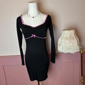 y2k coquette babydoll ruffle trim dress  forever 21 nwt black pink sz small